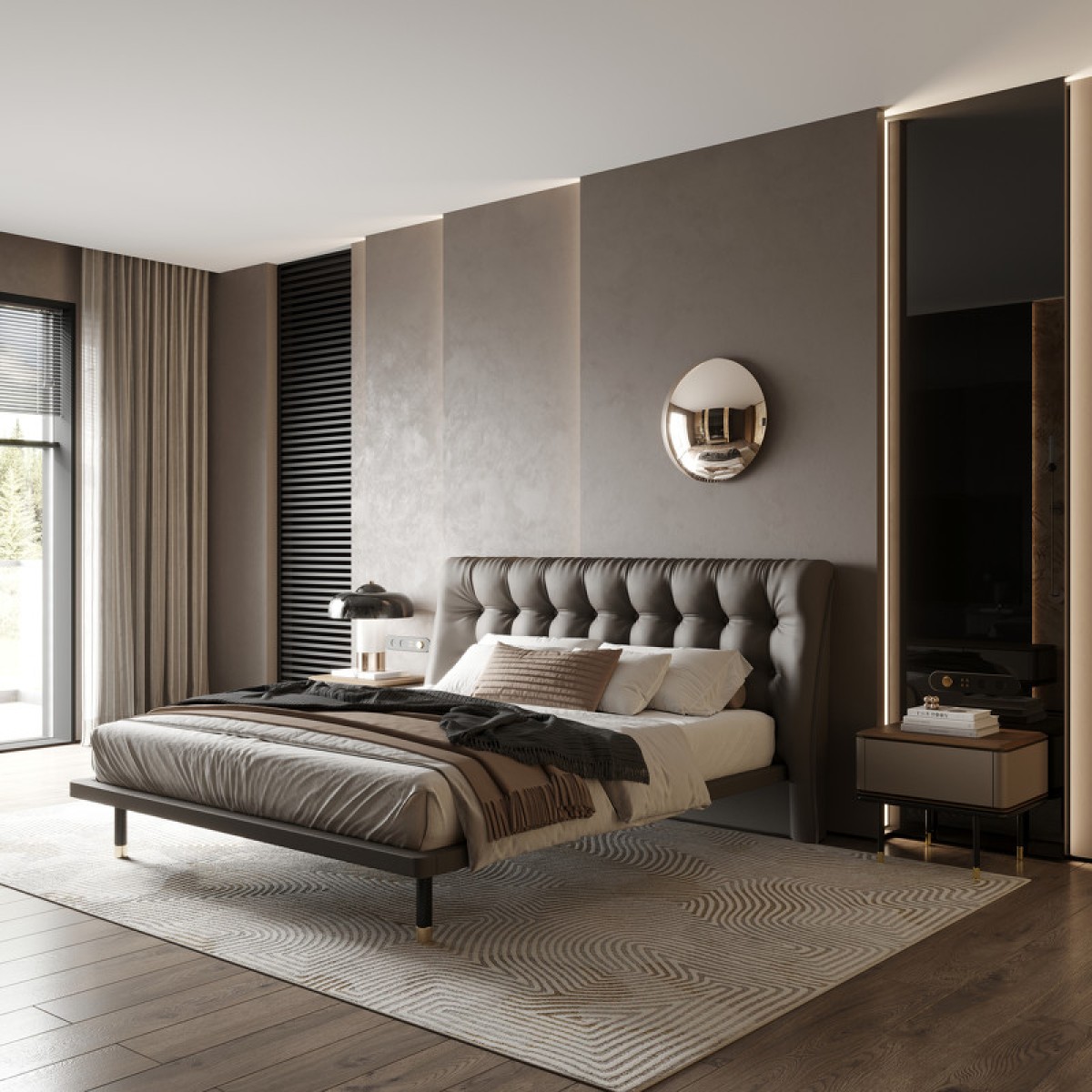Прикроватная тумбочка ALTEA, MOD INTERIORS (бежевый, чёрный, золотой, дерево)