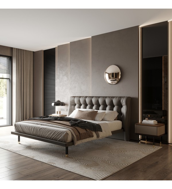 Прикроватная тумбочка ALTEA, MOD INTERIORS (бежевый, чёрный, золотой, дерево)