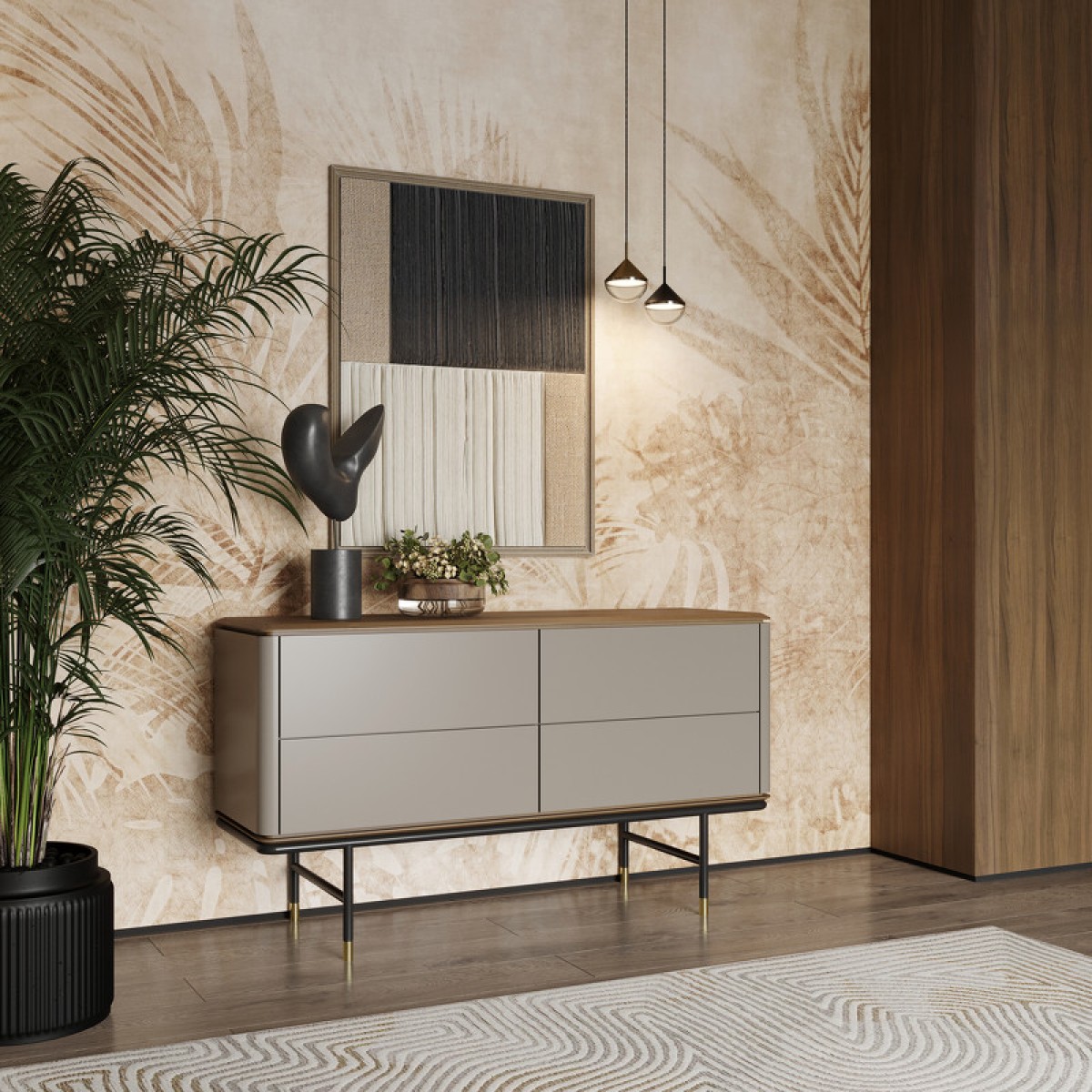 Комод ALTEA, MOD INTERIORS (бежевый, чёрный, золотой, дерево)