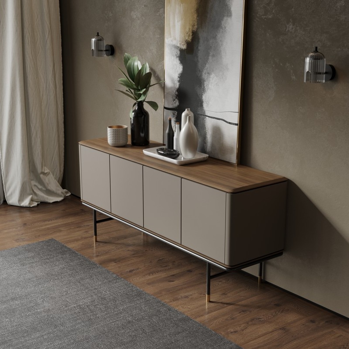Буфет ALTEA, MOD INTERIORS (бежевый, чёрный, золотой, дерево)