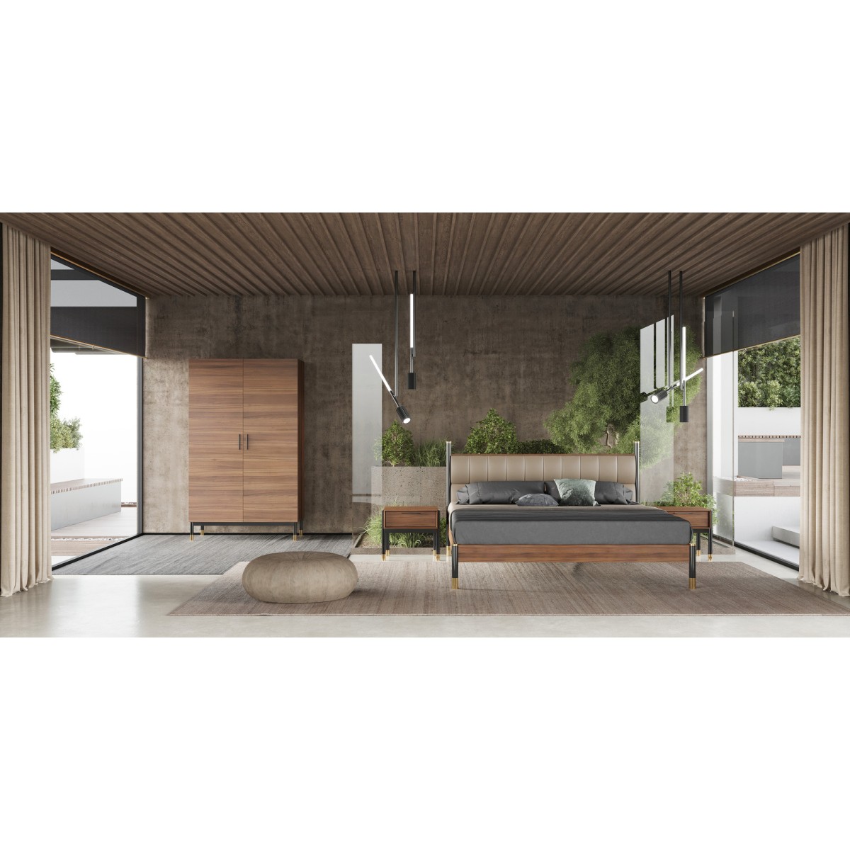 Прикроватная тумбочка BENISSA, MOD INTERIORS (чёрный, золотой, дерево)