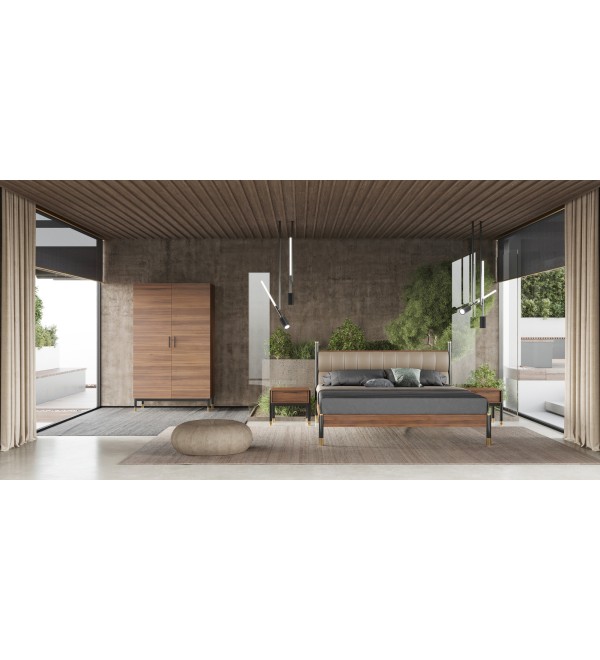 Прикроватная тумбочка BENISSA, MOD INTERIORS (чёрный, золотой, дерево)