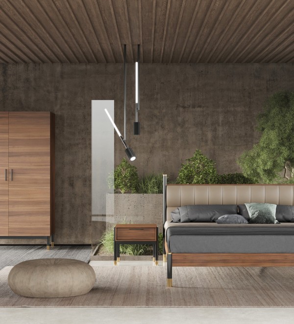 Прикроватная тумбочка BENISSA, MOD INTERIORS (чёрный, золотой, дерево)