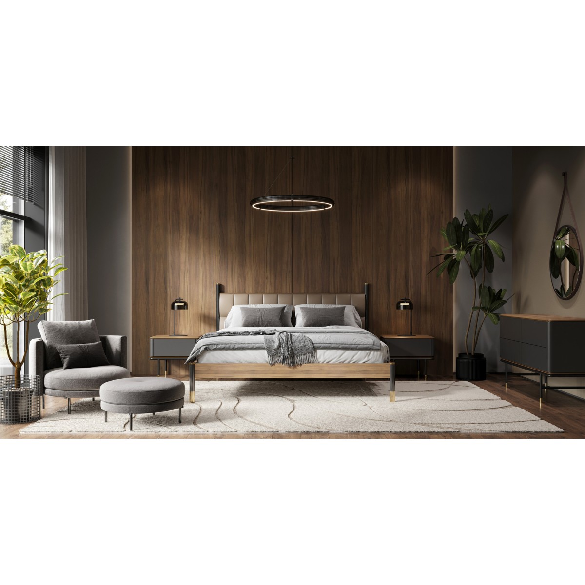 Прикроватная тумбочка ALTEA, MOD INTERIORS (серый, чёрный, золотой, дерево)
