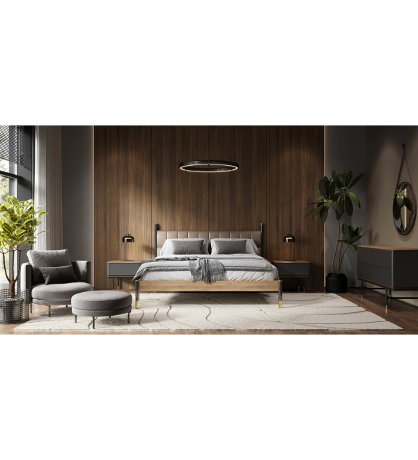 Прикроватная тумбочка ALTEA, MOD INTERIORS (серый, чёрный, золотой, дерево)