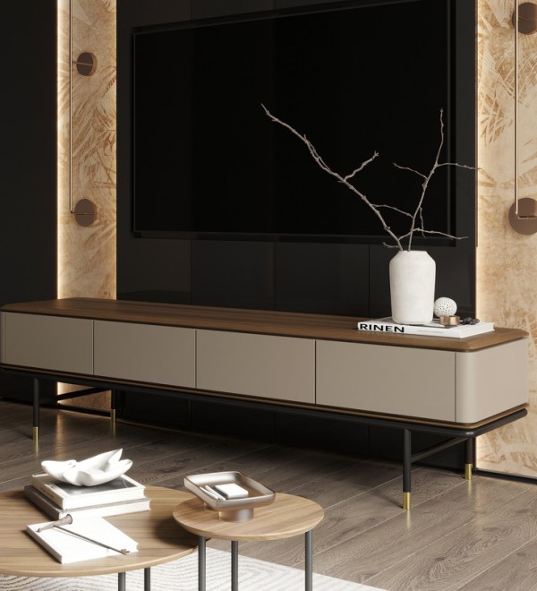Тумба под TV ALTEA, MOD INTERIORS (бежевый, чёрный, золотой, дерево)
