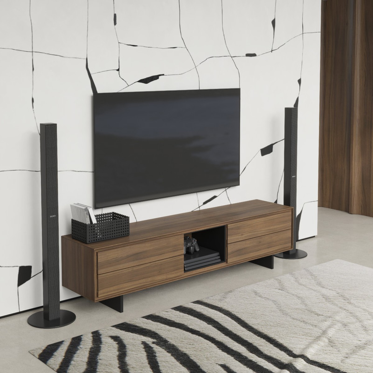 Тумба под TV MIRAMAR, MOD INTERIORS (чёрный, дерево, арт. MDI.TV.MRM.68)