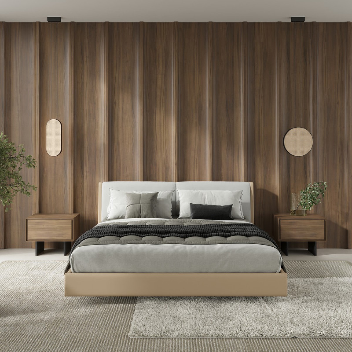 Кровать с решеткой MIRAMAR, MOD INTERIORS (бежевый, белый, арт. MDI.BD.MRM.2)