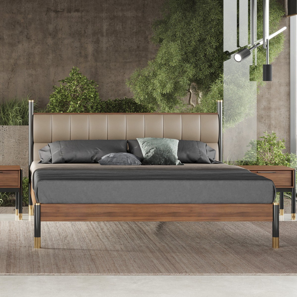 Кровать с решеткой BENISSA, MOD INTERIORS (чёрный, золотой, дерево, арт. MDI.BD.BS.54)
