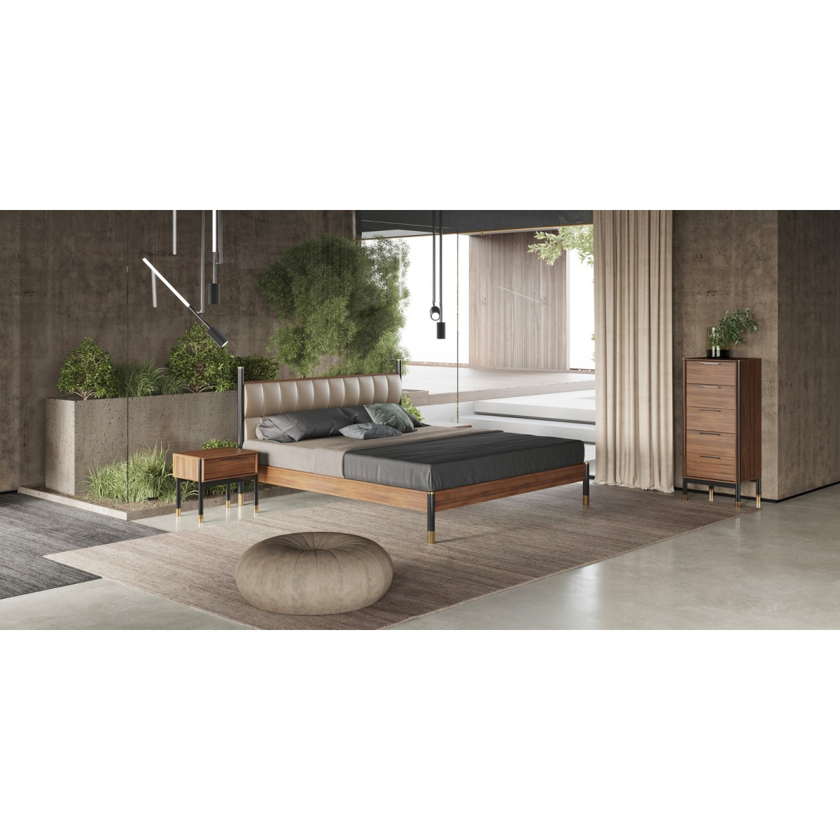 Кровать с решеткой BENISSA, MOD INTERIORS (чёрный, золотой, дерево)
