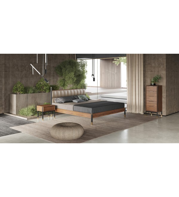 Кровать с решеткой BENISSA, MOD INTERIORS (чёрный, золотой, дерево)