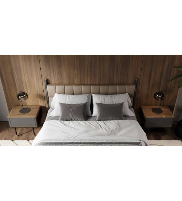 Прикроватная тумбочка ALTEA, MOD INTERIORS (серый, чёрный, золотой, дерево)