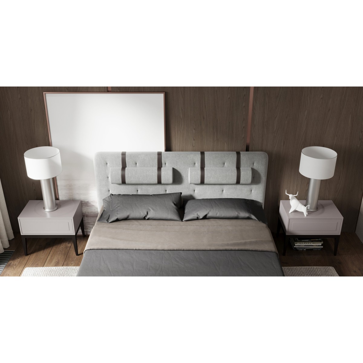 Прикроватная тумбочка MARBELLA, MOD INTERIORS (серый, бежевый, дерево)
