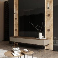 Тумба под TV ALTEA, MOD INTERIORS (бежевый, чёрный, золотой, дерево)