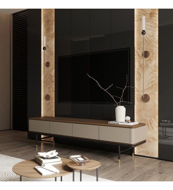 Тумба под TV ALTEA, MOD INTERIORS (бежевый, чёрный, золотой, дерево)