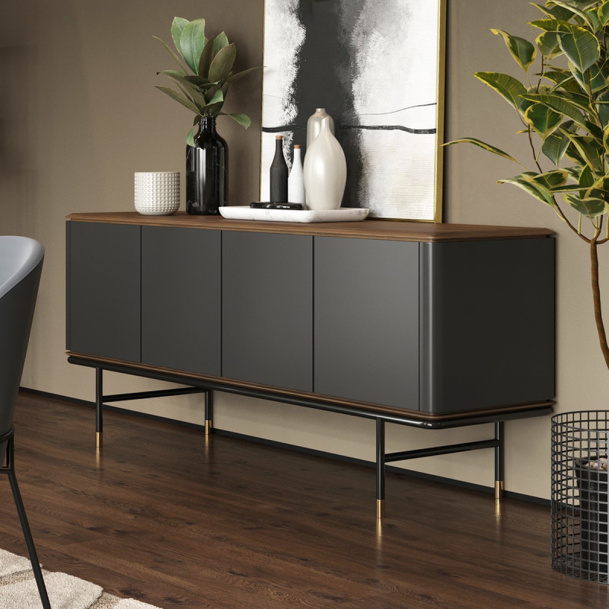 Буфет ALTEA, MOD INTERIORS (серый, чёрный, дерево)