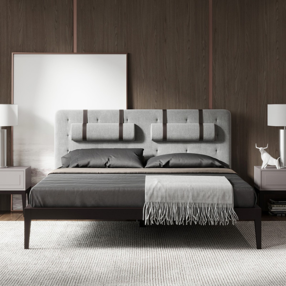 Кровать с решеткой MARBELLA, MOD INTERIORS (серый, дерево)