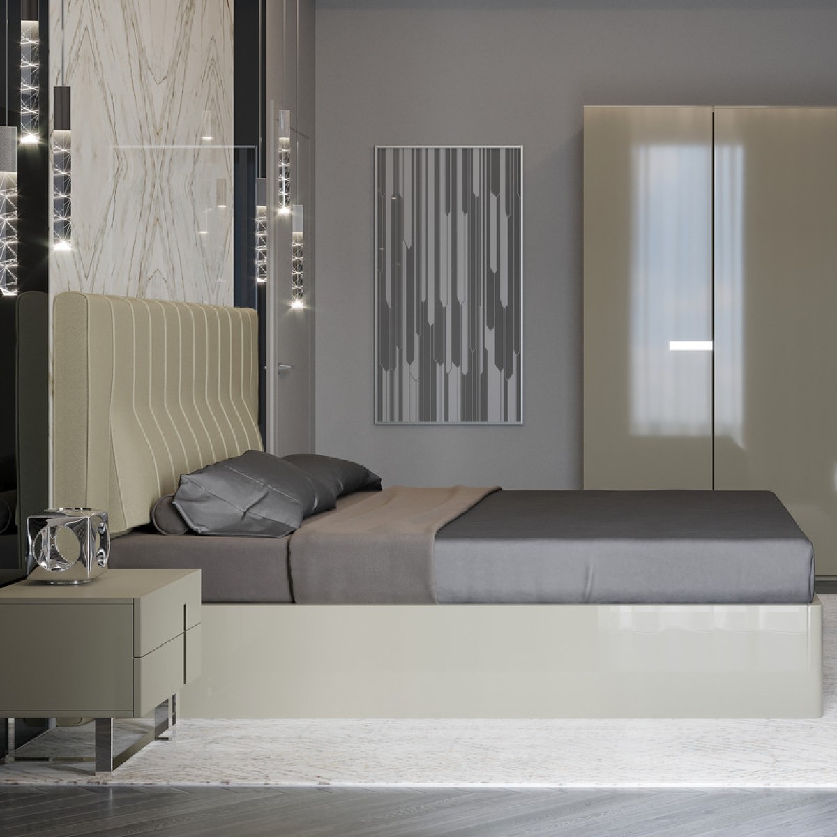 Кровать с подъемным механизмом VIGO, MOD INTERIORS (серый, бежевый)