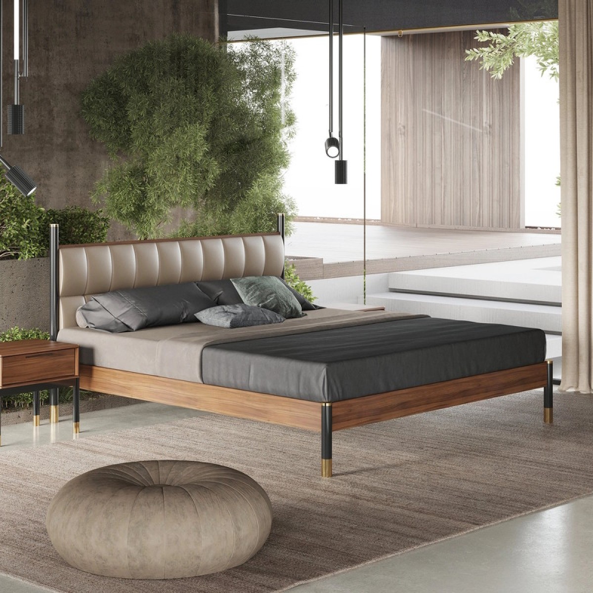 Кровать с решеткой BENISSA, MOD INTERIORS (чёрный, золотой, дерево)