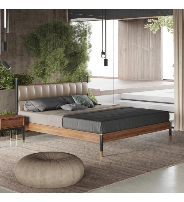 Кровать с решеткой BENISSA, MOD INTERIORS (чёрный, золотой, дерево)