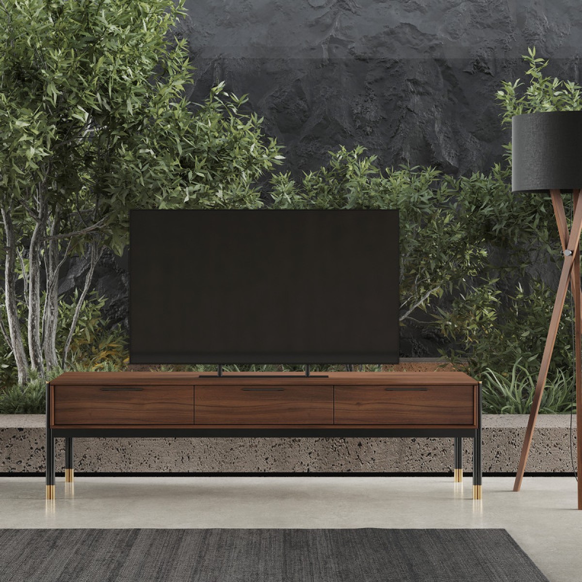 Тумба под TV BENISSA, MOD INTERIORS (чёрный, золотой, дерево)