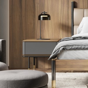 Прикроватная тумбочка ALTEA, MOD INTERIORS (серый, чёрный, золотой, дерево)