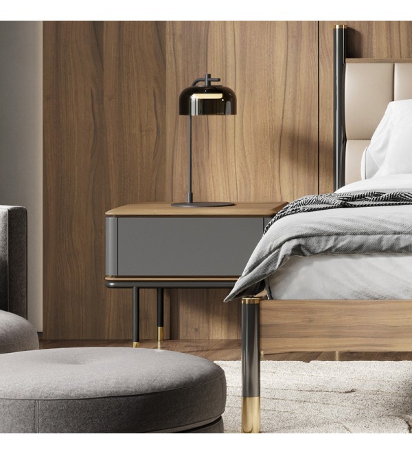Прикроватная тумбочка ALTEA, MOD INTERIORS (серый, чёрный, золотой, дерево)