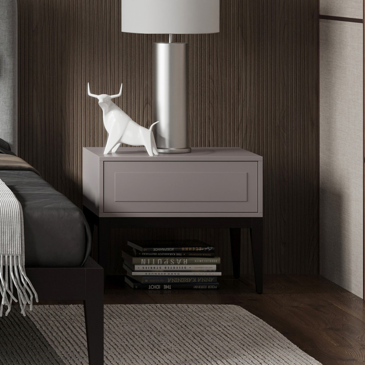 Прикроватная тумбочка MARBELLA, MOD INTERIORS (серый, бежевый, дерево)