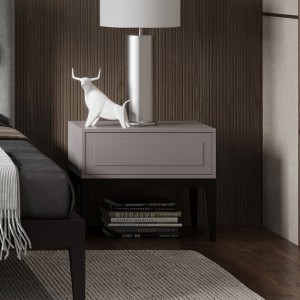 Прикроватная тумбочка MARBELLA, MOD INTERIORS (серый, бежевый, дерево)