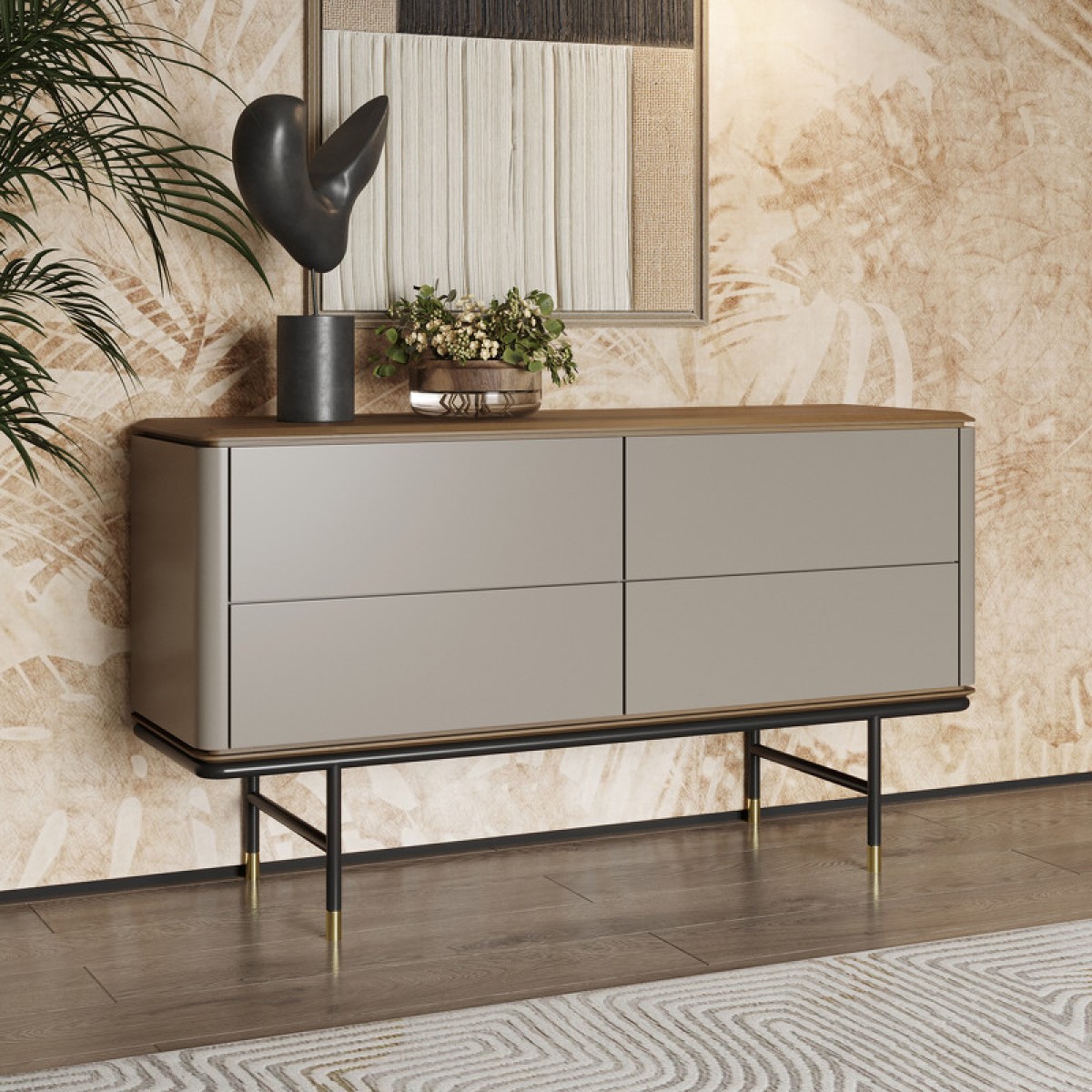 Комод ALTEA, MOD INTERIORS (бежевый, чёрный, золотой, дерево)