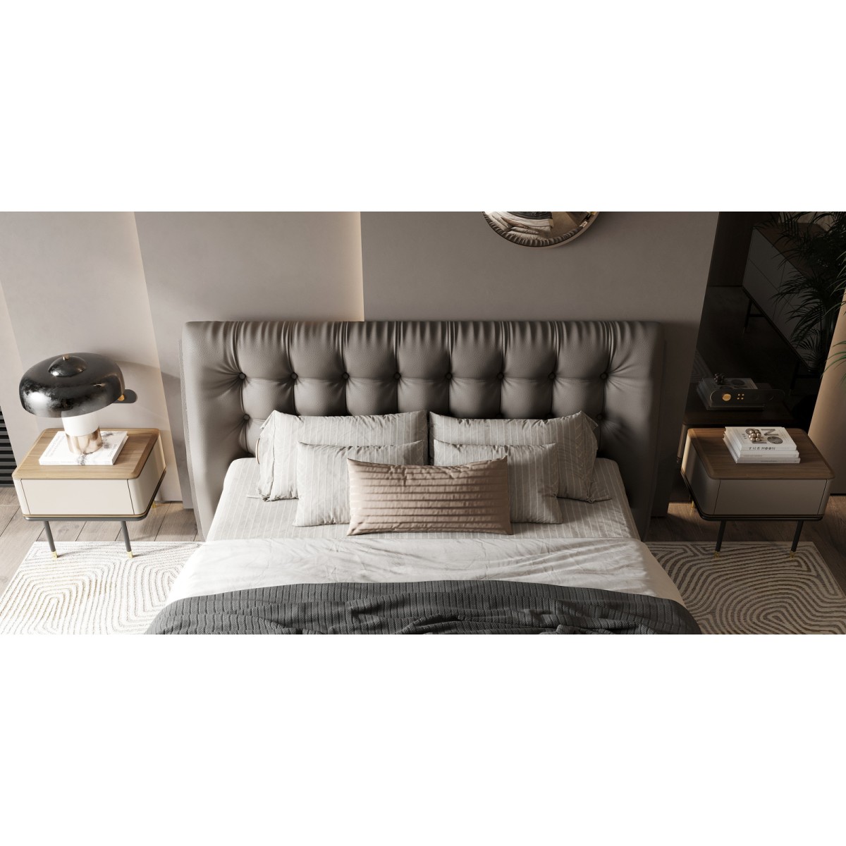 Прикроватная тумбочка ALTEA, MOD INTERIORS (бежевый, чёрный, золотой, дерево)