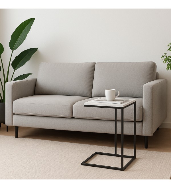 Придиванный столик Loft 50x30см, белый мрамор, чёрные ножки