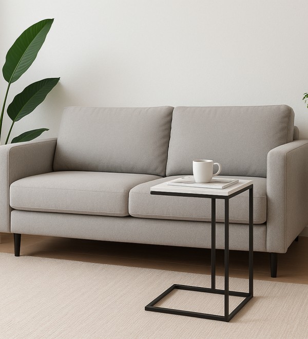 Придиванный столик Loft 50x30см, белый мрамор, чёрные ножки