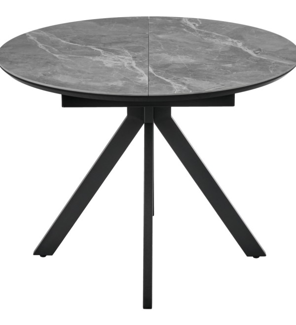 Стол Rudolf круглый раскладной 100-130x100x75см, серый керамогранит, черный