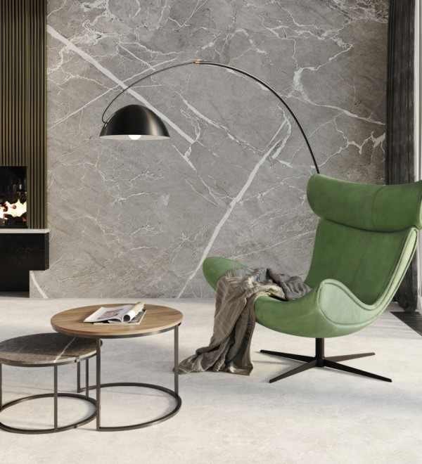 Набор кофейных столиков Tango орех и серый мрамор с чёрными ножками, 2шт