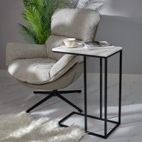 Придиванный столик Loft 50x30см, белый мрамор, чёрные ножки