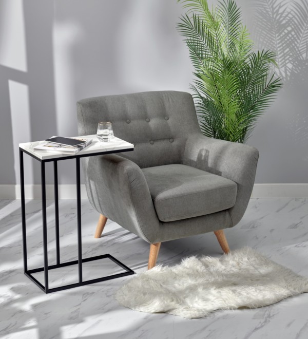 Придиванный столик Loft 50x30см, белый мрамор, чёрные ножки