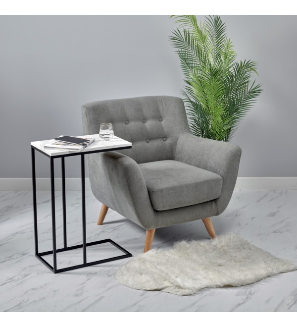 Придиванный столик Loft 50x30см, белый мрамор, чёрные ножки