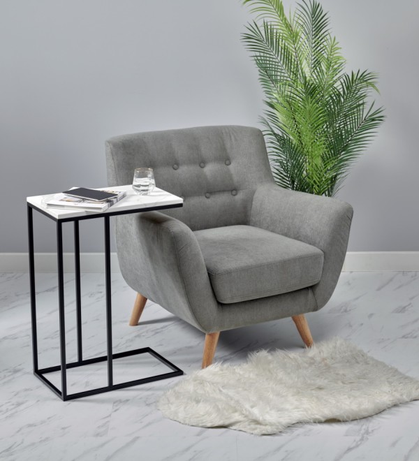 Придиванный столик Loft 50x30см, белый мрамор, чёрные ножки