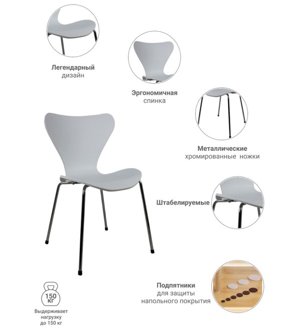Комплект из 2-х стульев Seven Style белый с хромированными ножками