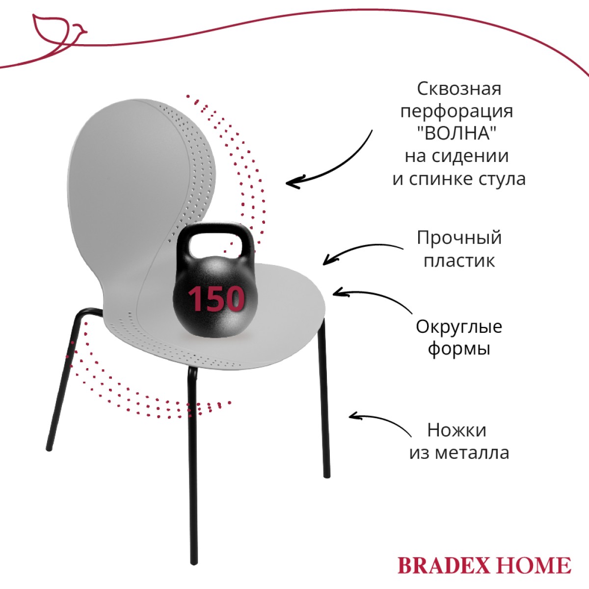 Стул Wave серый с черными ножками