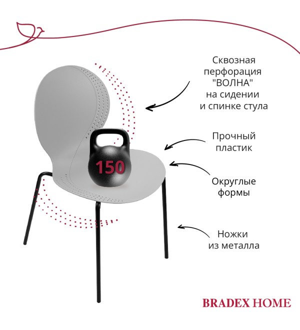Стул Wave серый с черными ножками