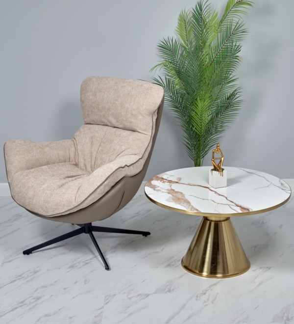 Кофейный столик Atlant диам.80см x 45см, золотой, металл, керамика