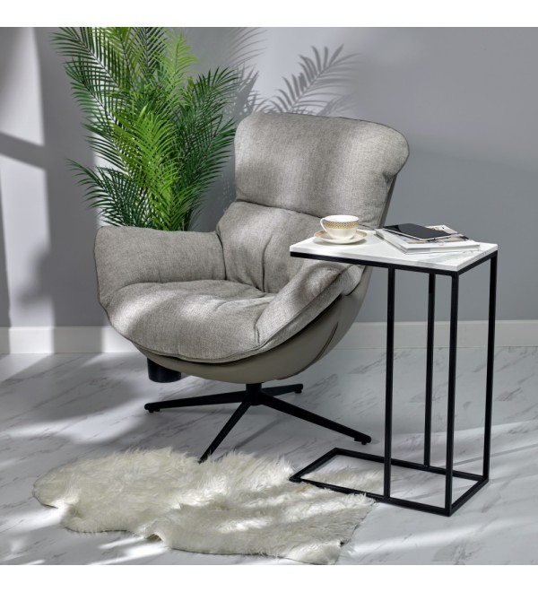 Придиванный столик Loft 50x30см, белый мрамор, чёрные ножки
