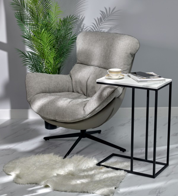 Придиванный столик Loft 50x30см, белый мрамор, чёрные ножки