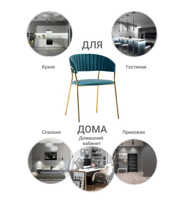 Стул Turin бирюзовый с золотыми ножками