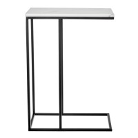 Придиванный столик Loft 50x30см, белый мрамор, чёрные ножки