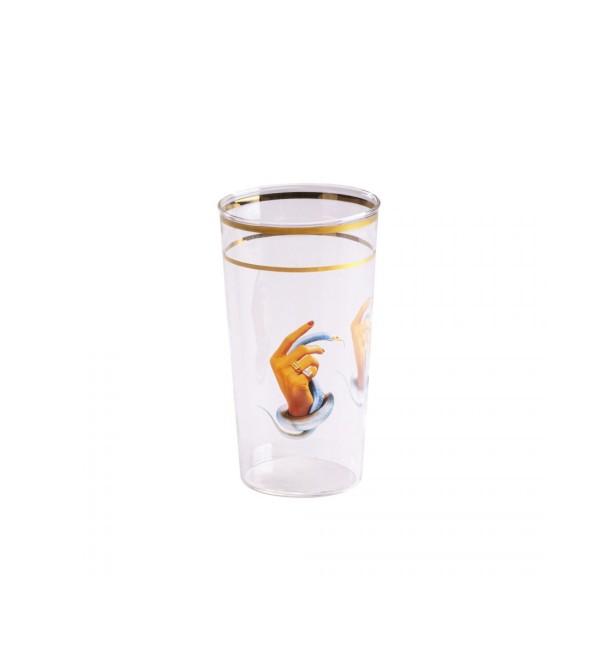 Стакан Seletti Toiletpaper Glass Hands with snakes (прозрачный, золотой)