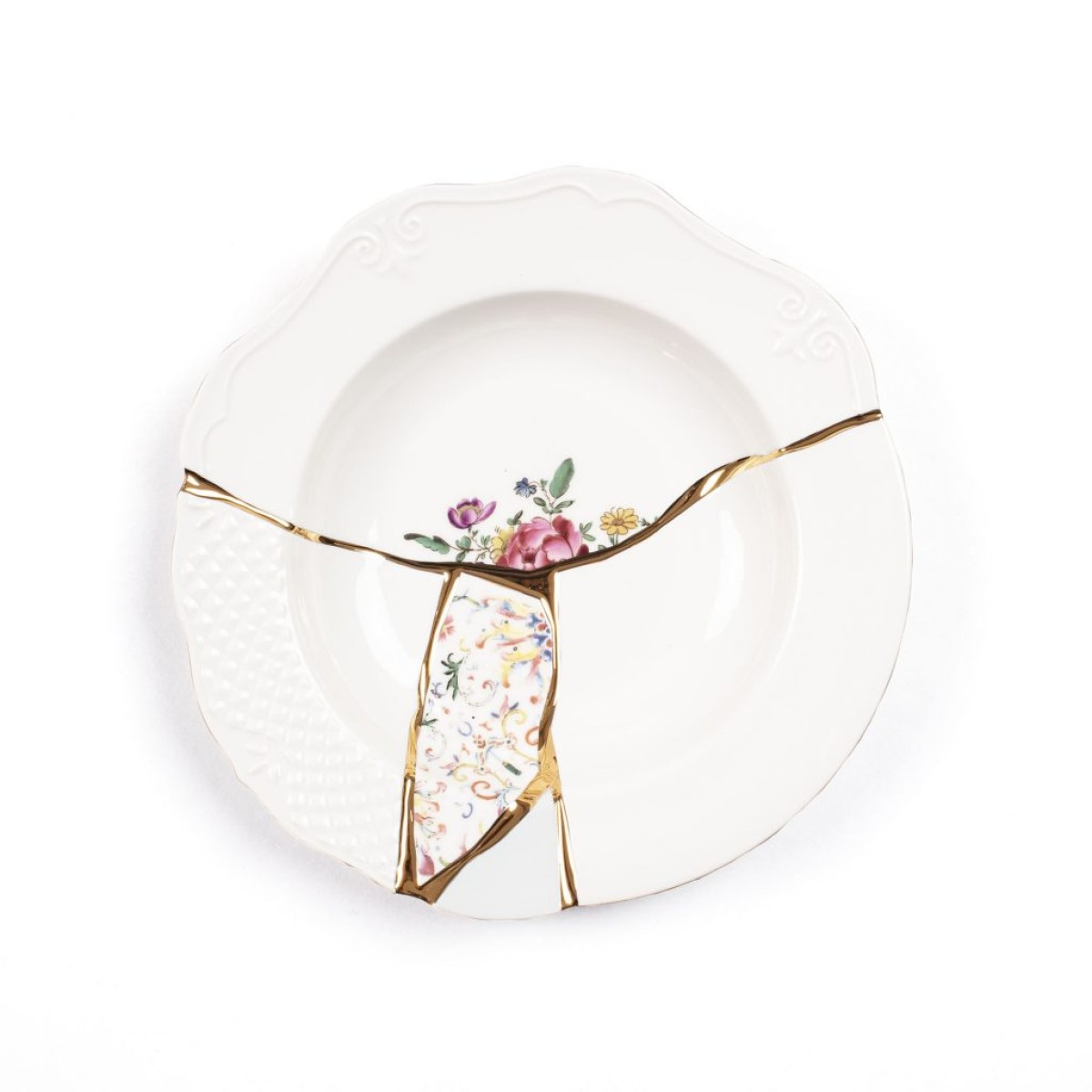 Глубокая тарелка Seletti Kintsugi (белый, золотой, арт. 09623)