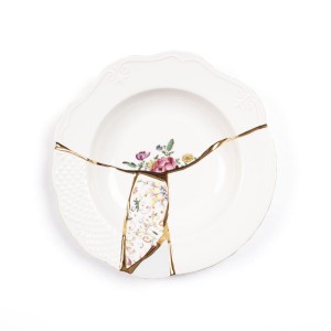Глубокая тарелка Seletti Kintsugi (белый, золотой, арт. 09623)